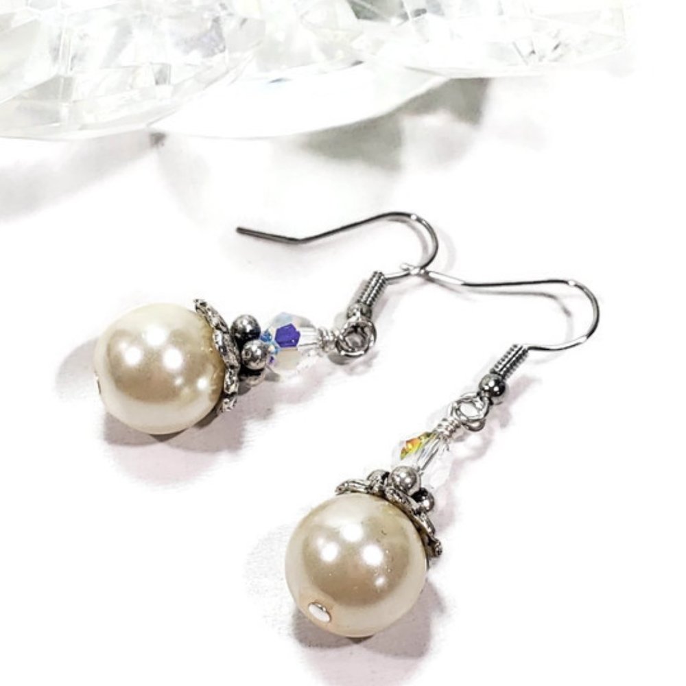 Pearl Crystal Earrings Glass Ivory Pearl